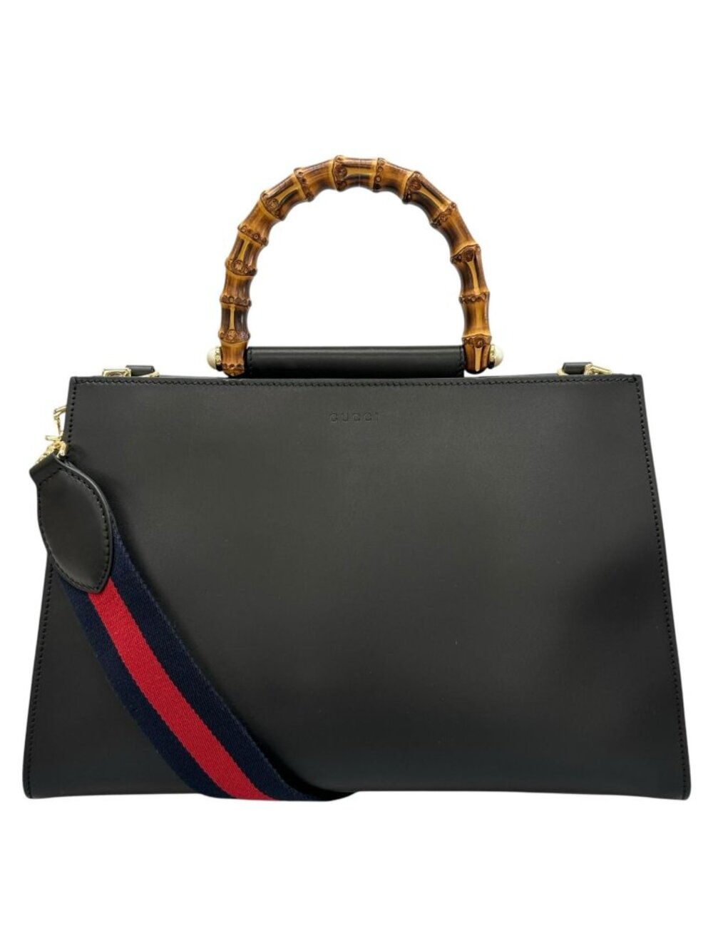 Gucci Nymphaea Bamboo Handbag Leather Black 2-Way